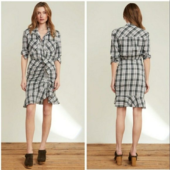 VERONICA BEARD Valle Plaid Minidress Navy Green & White Plaid Women's Size 6 - Picture 4 of 15